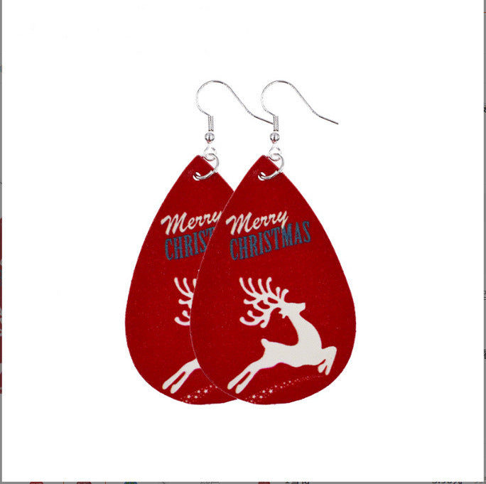 Wholesale Christmas Earrings Christmas Tree Snowflake Elk PU Leather Earrings